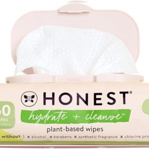The Honest Company Hydrate and Cleanse Naturally Scented Wipes, Cleansing Multi-Tasking, 99% Water, Plant Based, Hypoallergenic, Aloe Cucumber, 60 Count