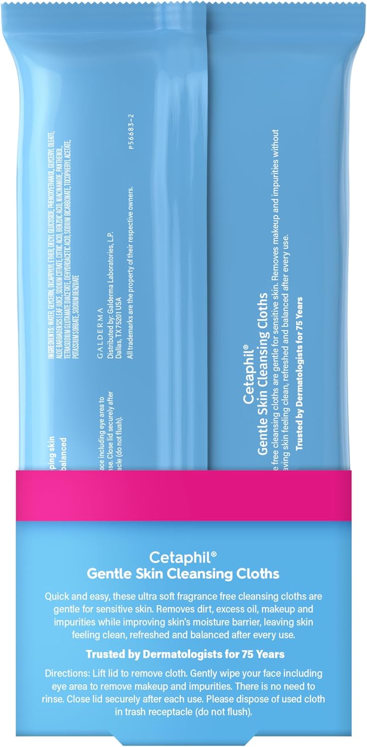 Cetaphil Face and Body Wipes, Gentle Skin Cleansing Cloths, 50 Count, Twin Pack, for Dry, Sensitive Skin, Flip Top Closure, Great for the Gym, Travel, in the Car, Hypoallergenic, Fragrance Free - Image 9