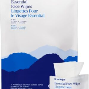 Ursa Major Essential Face Wipes | Natural, Biodegradable, Cruelty-Free | Cleanse, Exfoliate, Soothe and Hydrate | Individually Wrapped | 40 count