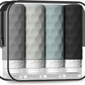 Silevoler Travel Bottles for Toiletries, 4pcs Tsa Approved 3oz Travel Size Containers, BPA Free Leak Proof Premium Silicone Bottles, Refillable Liquid Squeezable Accessories W/Toiletry Bag